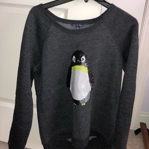 AE sequin winter holiday penguin sweater